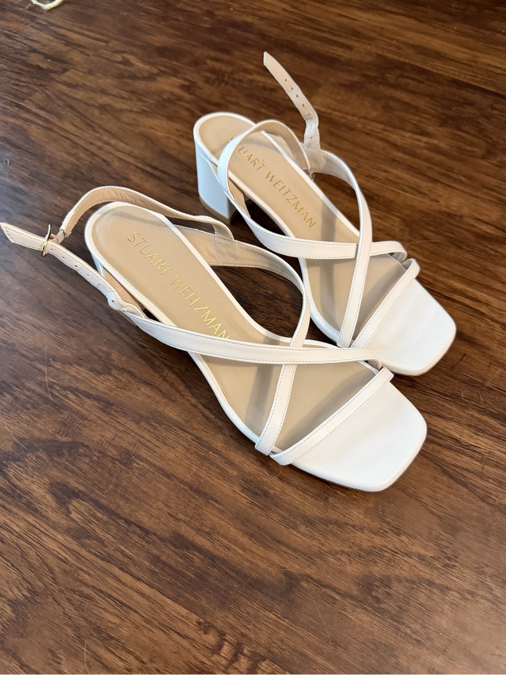 Stuart Weitzman women’s Oasis 50 Block heel sling back Sandals ivory size 9.5 - Picture 2 of 10